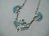 Attractive Vintage Native American Zuni Sleeping Beauty Turquoise Sterling Silver Necklace Old-Nativo Arts