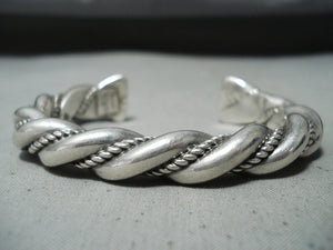 One Of The Thickest Vintage Native American Navajo Roped Sterling Silver Bracelet-Nativo Arts