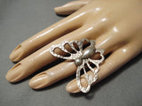 Huge Vintage Native American Navajo Hand Tooled Butterfly Sterling Silver Ring-Nativo Arts