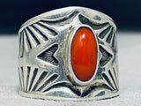 Best Native American Navajo Tommy Jackson Coral Sterling Silver Repoussed Ring-Nativo Arts
