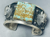 Rare Turquoise Native American #8 Heavy Buffalo Sterling Silver Bracelet-Nativo Arts