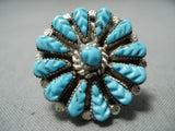 Dramatic Vintage Native American Zuni Blue Gem Turquoise Sterling Silver Ring Old-Nativo Arts