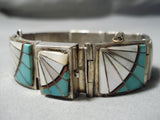 So Detailed!! Vintage Native American Navajo Sterling Silver Turquoise Link Bracelet Old-Nativo Arts