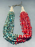 Native American Important Rye Whitegoat Half And Half Turquoise Coral Necklace-Nativo Arts