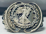 One Of Most Unique Vintage Native American Navajo Sterling Silver Coin Leaf Bracelet-Nativo Arts