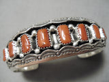 Brilliant Navajo Coral Sterling Silver Bracelet Old Native American-Nativo Arts