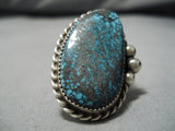 Important Vintage Native American Navajo Lander Blue Turquoise Sterling Silver Ring-Nativo Arts