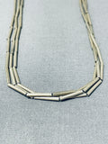 Very Rare Long Tube Vintage Native American Navajo Sterling Silver Necklace Old-Nativo Arts