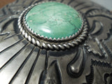 Awesome Vintage Native American Navajo Green Spiderweb Turquoise Sterling Silver Bowguard-Nativo Arts