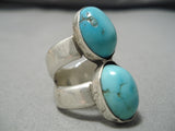 Marvelous Vintage Native American Navajo Blue Gem Turquoise Sterling Silver Ring Old-Nativo Arts