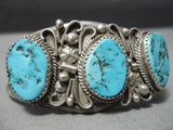 Amazing Vintage Native American Navajo Turquoise Sterling Silver Bracelet Old-Nativo Arts