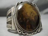Colossal Vintage Native American Navajo Petrified Wood Sterling Silver Bracelet Old-Nativo Arts