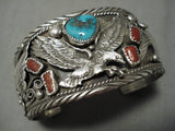 Stunning Fred James Vintage Native American Navajo Soaring Eagle Sterling Silver Bracelet Old-Nativo Arts
