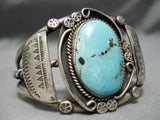 Opulent Vintage Native American Navajo Domed Earth Blue Turquoise Sterling Silver Bracelet Old-Nativo Arts