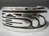 Detailed Vintage Native American Navajo Hopi Rounded Overlay Sterling Silver Bracelet-Nativo Arts