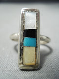 Native American Gorgeous Vintage Zuni Turquoise Inlay Sterling Silver Shell Ring-Nativo Arts