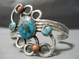 Museum Vintage Native American Navajo Swirling Persin Turquoise Sterling Silver Bracelet Old-Nativo Arts