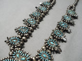 Opulent Early 1900's Native American Zuni Turquoise Sterling Silver Squash Blossom Necklace-Nativo Arts