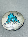 Important Shiprock Vintage Native American Navajo Turquoise Inlay Sterling Silver Shiprock Pin-Nativo Arts