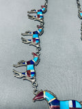One Of The Best Vintage Native American Navajo Turquoise Horse Inlay Sterling Silver Necklace-Nativo Arts