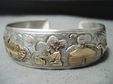Signed Native American Navajo Sterling Silver 12k Gold Filled Sotryteller Bracelet-Nativo Arts