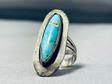 Wonderful Vintage Native American Navajo Pilot Mountain Turquoise Sterling Silver Ring-Nativo Arts