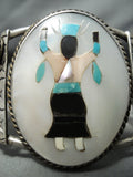 Native American Stunning Vintage Navajo Turquoise Dancing Kachina Sterling Silver Bracelet-Nativo Arts