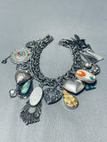 Native American Incredible Vintage Southwestern Sterling Silver Turquoise Charm Bracelet-Nativo Arts