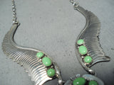 Signed Vintage Native American Navajo Gaspeite Sterling Silver Necklace Earrings Set-Nativo Arts