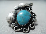 Exquisite Vintage Native American Navajo Pilot Mountain Turquoise Sterling Silver Ring Old-Nativo Arts