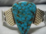 Native American Quality Vintage Apache Candelaria Turquoise 14k Gold Sterling Silver Bracelet-Nativo Arts