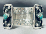 Native American Heavy Coin Navajo Turquoise Sterling Silver Bracelet Cuff-Nativo Arts