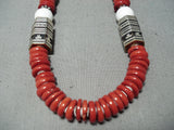 Rare Chunky Coral Singer Native American Navajo Sterling Silver Necklace-Nativo Arts