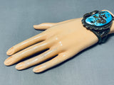 One Of Best Ever Vintage Native American Navajo Old Kingman Turquoise Sterling Silver Bracelet-Nativo Arts