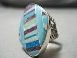 Native American Huge Detailed Multi Layer Turquoise Sterling Silver Charoite Inlay Ring-Nativo Arts