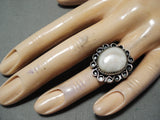 Amazing Vintage Native American Navajo Domed Pearl Sterling Silver Ring-Nativo Arts