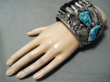 One Of Best Vintage Native American Navajo Bear Adakai Turquoise Sterling Silver Bracelet-Nativo Arts