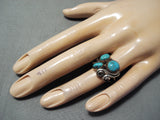 Incredibly Intricate Vintage Native American Navajo Blue Gem Turquoise Sterling Silver Ring Old-Nativo Arts