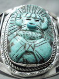 Native American Important Hand Carved Kachina Turquoise Francisco Gomez Sterling Silver Bracelet-Nativo Arts