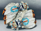 Show-stopping Vintage Native American Zuni Mother Of Pearl Sterling Silver Bracelet Signed-Nativo Arts