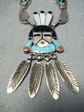 One Of The Best Vintage Native American Zuni Turquoise Kachina Sterling Silver Inlay Necklace-Nativo Arts