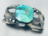 Thicker Vintage Native American Navajo Turquoise Sterling Silver Leaves Bracelet-Nativo Arts