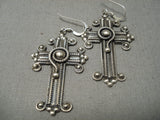 One Of The Most Detailed Native American Navajo Sterling Silver Cross Earrings!-Nativo Arts