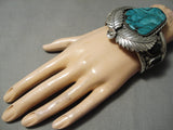 Huge Heavy Vintage Native American Navajo Blue Diamond Turquoise Sterling Silver Bracelet Old-Nativo Arts