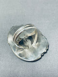 Huge Mens Native American Navajo Turquoisebear Sterling Silver Coral Ring-Nativo Arts