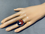 Native American Important Ben Begaye (d.) Coral Ladybug Sterling Silver Ring-Nativo Arts
