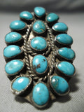 One Of The Biggest Best Vintage Native American Navajo Turquoise Sterling Silver Cluster Ring-Nativo Arts