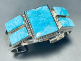 Native American One Of The Best Navajo Rectangular Turquoise Sterling Silver Bracelet-Nativo Arts