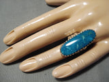 Tall! Vintage Navajo Ocean Blue Turquoise Sterling Silver Native American Ring-Nativo Arts