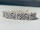 Important Hand Carved Cal Begay Sterling Silver Vintage Bracelet-Nativo Arts